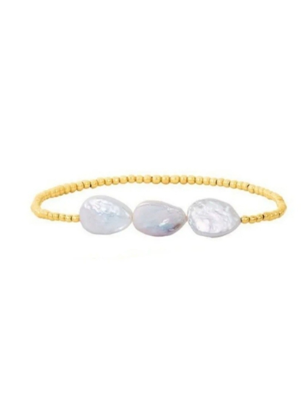 Freshwater Pearl Stretch Bracelet 3 Pear-shaped Freshwater Pearls Gold Beads